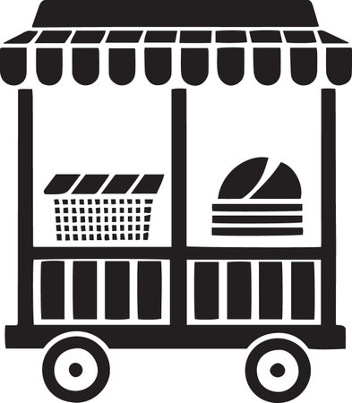 Vector of Shopping Carts and Vendor Stalls Silhouettesのイラスト素材