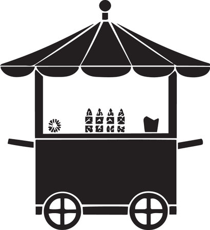 Vector of Shopping Carts and Vendor Stalls Silhouettesのイラスト素材