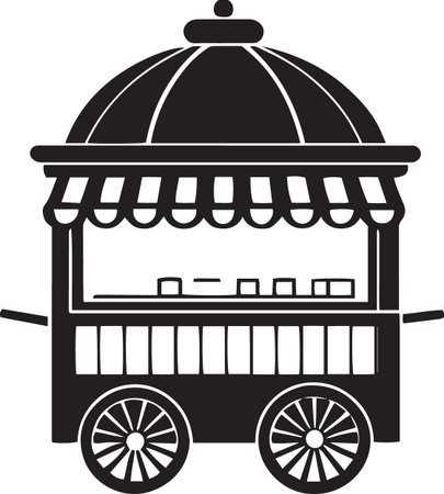 Vector of Shopping Carts and Vendor Stalls Silhouettesのイラスト素材