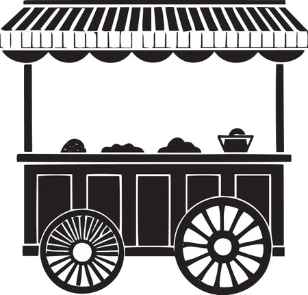 Vector of Shopping Carts and Vendor Stalls Silhouettesのイラスト素材