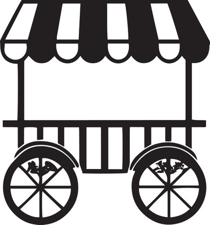 Vector of Shopping Carts and Vendor Stalls Silhouettesのイラスト素材