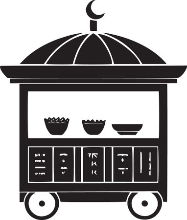 Vector of Shopping Carts and Vendor Stalls Silhouettesのイラスト素材