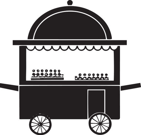 Vector of Shopping Carts and Vendor Stalls Silhouettesのイラスト素材