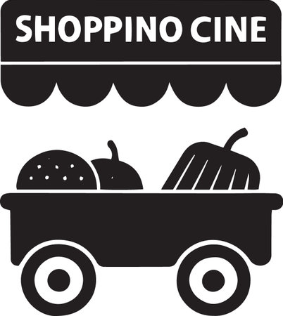 Vector of Shopping Carts and Vendor Stalls Silhouettesのイラスト素材