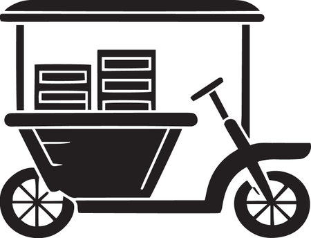 Black line Trolley for food delivery icon isolated on white background. Delivery service concept. Vector Illustrationのイラスト素材