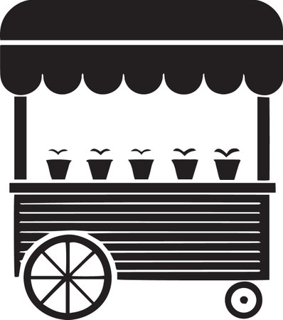 Black Silhouette Icons of Market Carts and Food Stallsのイラスト素材