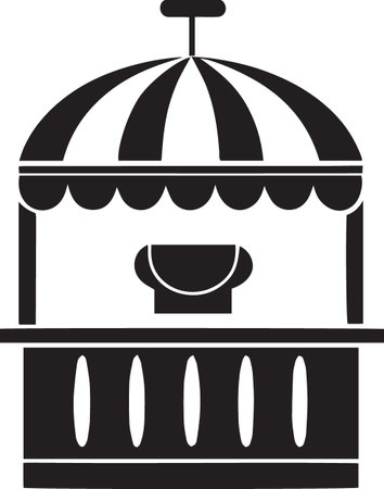 Black Silhouette Icons of Market Carts and Food Stallsのイラスト素材