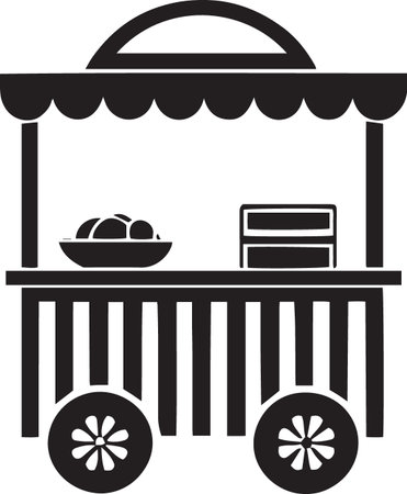 Black Silhouette Icons of Market Carts and Food Stallsのイラスト素材