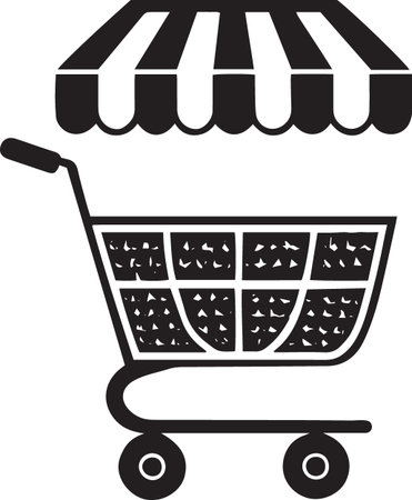 Black Silhouette Icons of Market Carts and Food Stallsのイラスト素材