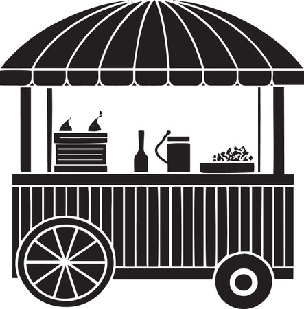 Black Silhouette Icons of Market Carts and Food Stallsのイラスト素材