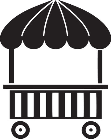 Black Silhouette Icons of Market Carts and Food Stallsのイラスト素材