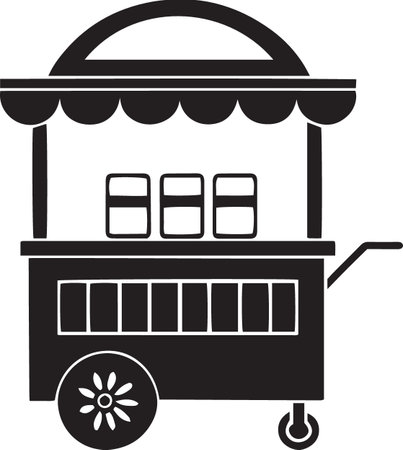 Black Silhouette Icons of Market Carts and Food Stallsのイラスト素材