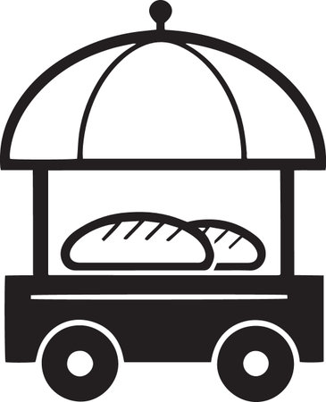 Black line Street food cart with bread icon isolated on white background. Vector Illustrationのイラスト素材