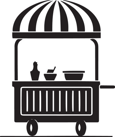 Black Ice cream cart icon isolated on white background. Sweet symbol. Vector Illustrationのイラスト素材