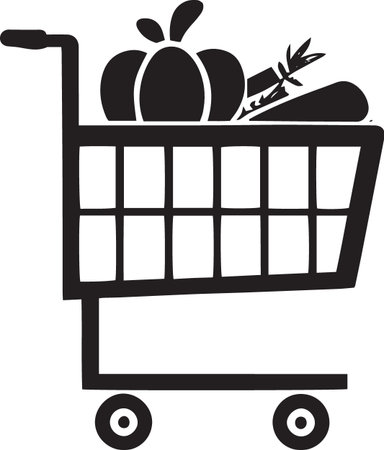 Shopping cart with vegetables isolated on white background. Vector illustration.のイラスト素材