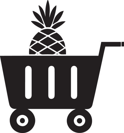 Shopping cart with pineapple icon isolated on white background. Vector Illustrationのイラスト素材