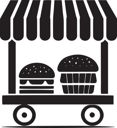Fast food cart with hamburger and cupcake. Vector illustration.のイラスト素材