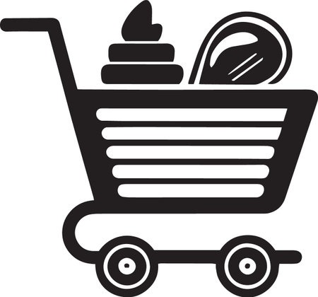 Shopping cart with food icon isolated on white background. Vector Illustrationのイラスト素材