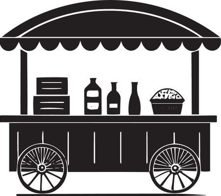 Illustration of a street food cart with drinks and food on a white backgroundのイラスト素材