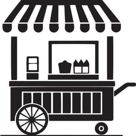 Vector illustration of a food cart with awning and awningのイラスト素材