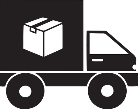 Black Delivery cargo truck with cardboard boxes icon isolated on white background. Vector Illustrationのイラスト素材