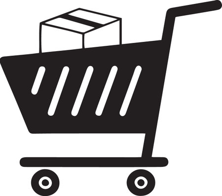Shopping cart with box icon isolated on white background. Online buying concept. Delivery service. Supermarket basket. Vector Illustrationのイラスト素材
