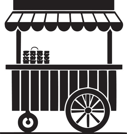 Illustration of a black and white ice cream cart with ice creamのイラスト素材