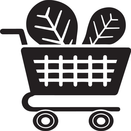 Shopping cart with leaves icon isolated on white background. Vector Illustrationのイラスト素材