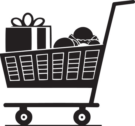 Shopping cart with gift box and christmas balls on white backgroundのイラスト素材