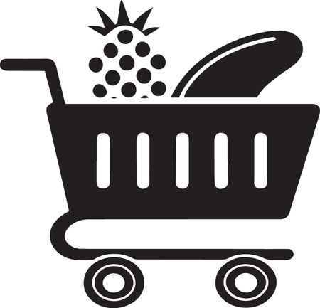 Shopping cart with food icon isolated on white background. Vector Illustrationのイラスト素材