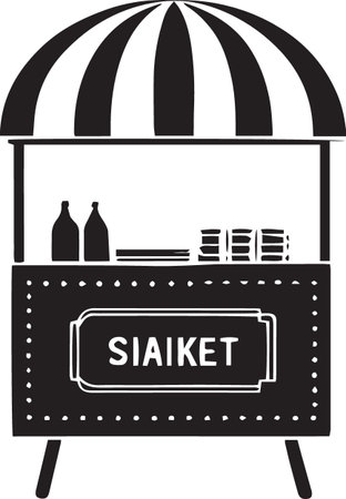 Black and white illustration of a street stall with a glass of beerのイラスト素材