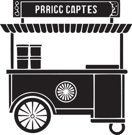 Vector illustration of a black and white street food cart on a white backgroundのイラスト素材
