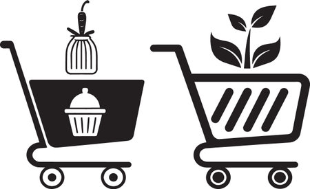 Shopping cart with plant icon isolated on white background. Vector Illustrationのイラスト素材