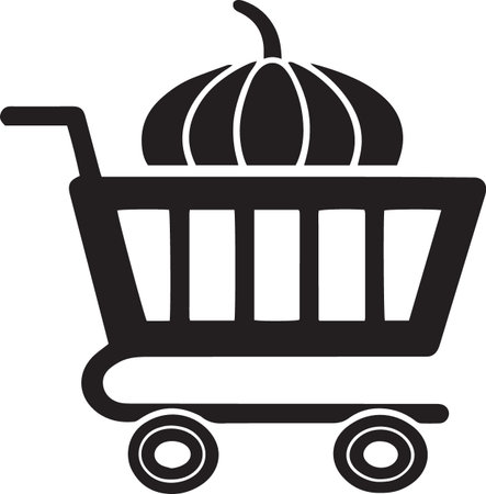Black shopping cart with pumpkin icon isolated on white background. Vector Illustrationのイラスト素材
