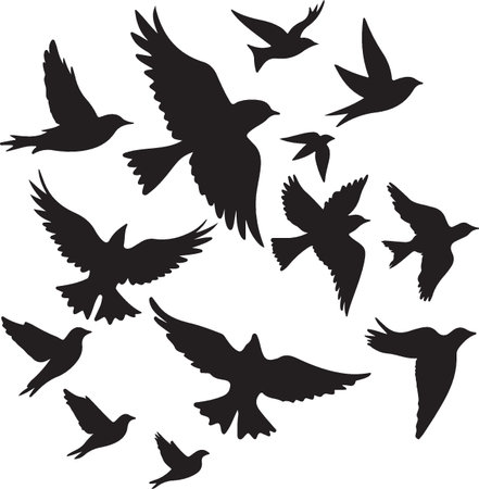 Birds Flying in Group â Vector Birds in Formation for Design Projectのイラスト素材
