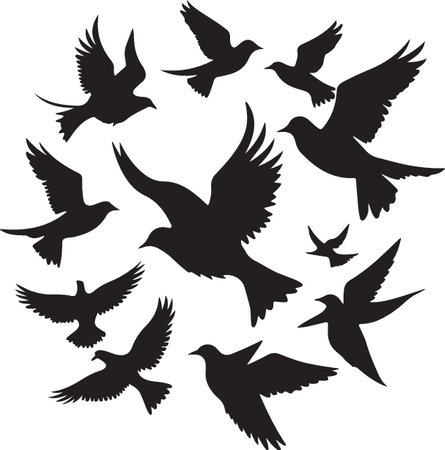 Birds Flying in Group Vector â Freedom Birds in Flight Vector Artのイラスト素材