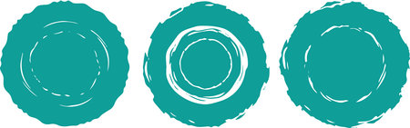 Teal Grunge Circle Shapes Set â Distressed Brush Stroke Round Badgesのイラスト素材