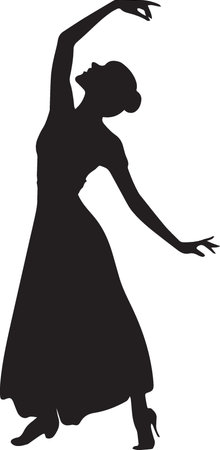 Woman Dancing Silhouette stylish woman motion clean black vectorのイラスト素材