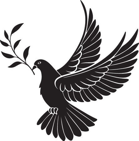 Dove with olive branch.Vector illustration ready for vinyl cutting.のイラスト素材