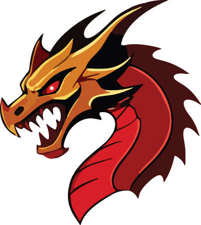 Dragon head. Vector illustration - color + b/w versions.のイラスト素材