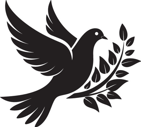 Pigeon with olive branch.Vector illustration ready for vinyl cutting.のイラスト素材