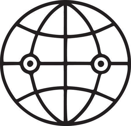 Black line Worldwide icon isolated on white background. Pin on globe. Vector Illustrationのイラスト素材