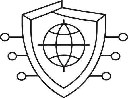 Cyber security icon. Internet protection. Shield and globe. Vector illustrationのイラスト素材