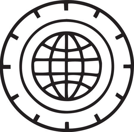 Black line Worldwide icon isolated on white background. Pin on globe. Vector Illustrationのイラスト素材
