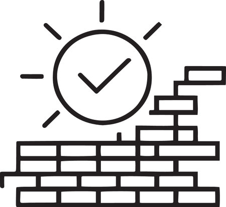 Black line Brick wall and sun icon isolated on white background. Vector Illustrationのイラスト素材