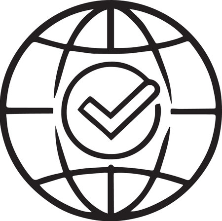 Black line Globe and check mark icon isolated on white background. Vector Illustrationのイラスト素材