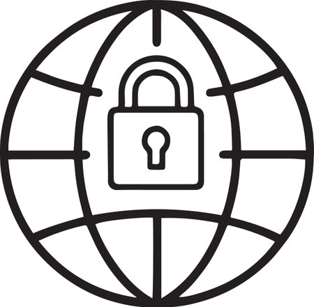 Black line Globe and lock icon isolated on white background. Security, safety, protection concept. Safe internetwork. Vector Illustrationのイラスト素材