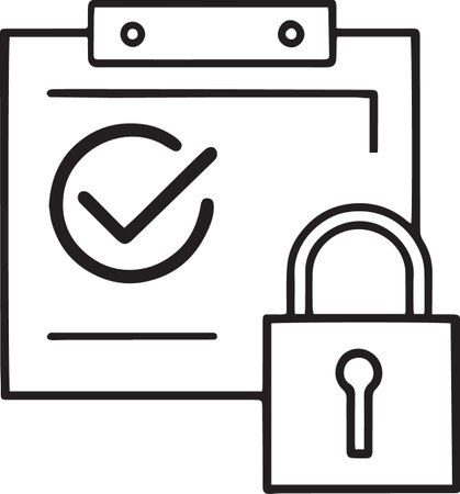 Black line Document and lock icon isolated on white background. File format and padlock. Security, safety, protection concept. Vector Illustrationのイラスト素材