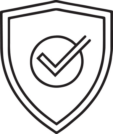 Black line Shield with check mark icon isolated on white background. Security, safety, protection, privacy concept. Tick mark approved icon. Vector Illustrationのイラスト素材