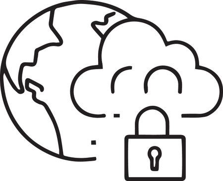Black line Cloud computing lock icon isolated on white background. Security, safety, protection concept. Vector Illustrationのイラスト素材
